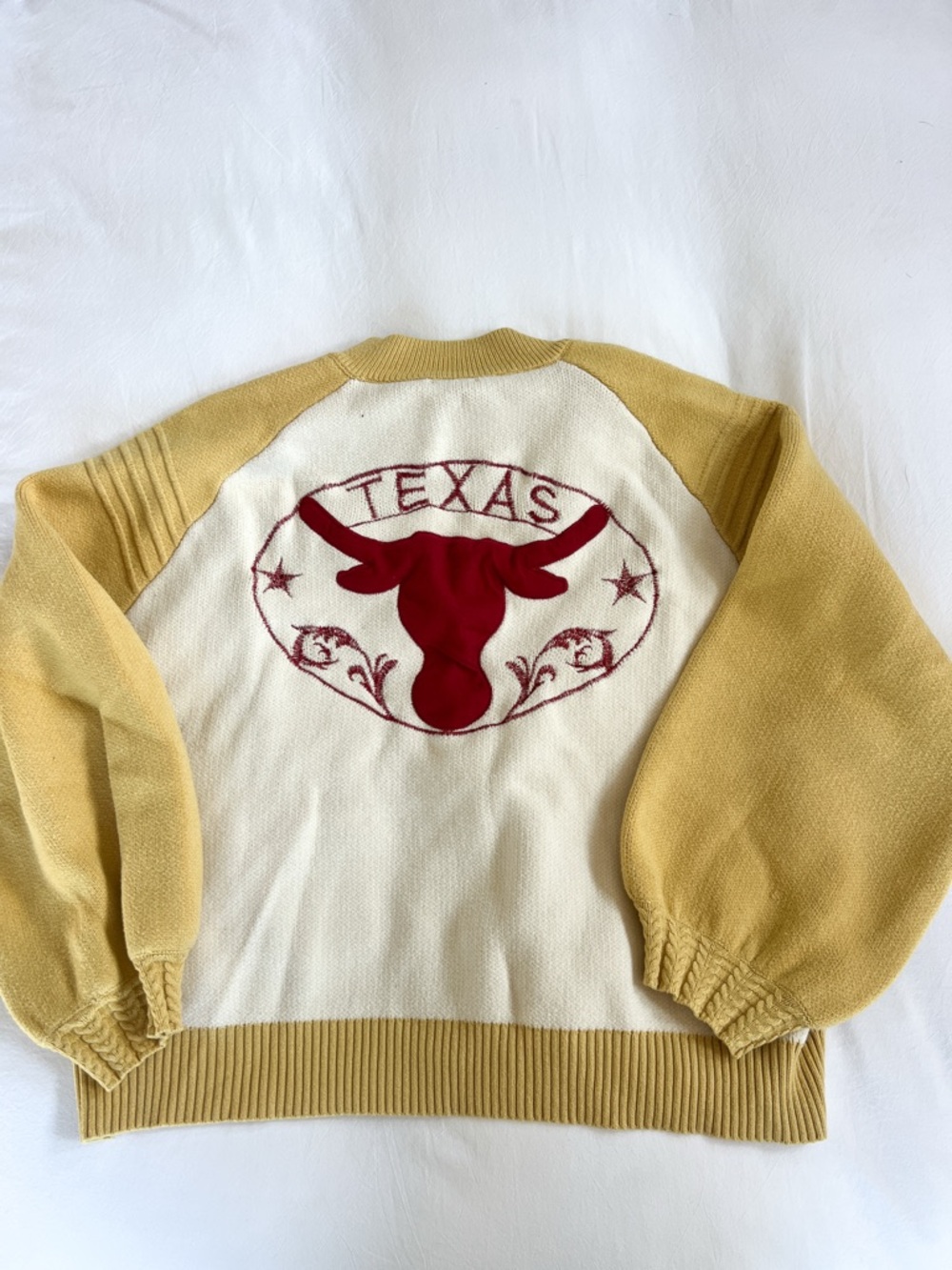 bohme Yellow and Cream Zip-Front Patch Sweater - Picture 7 of 13